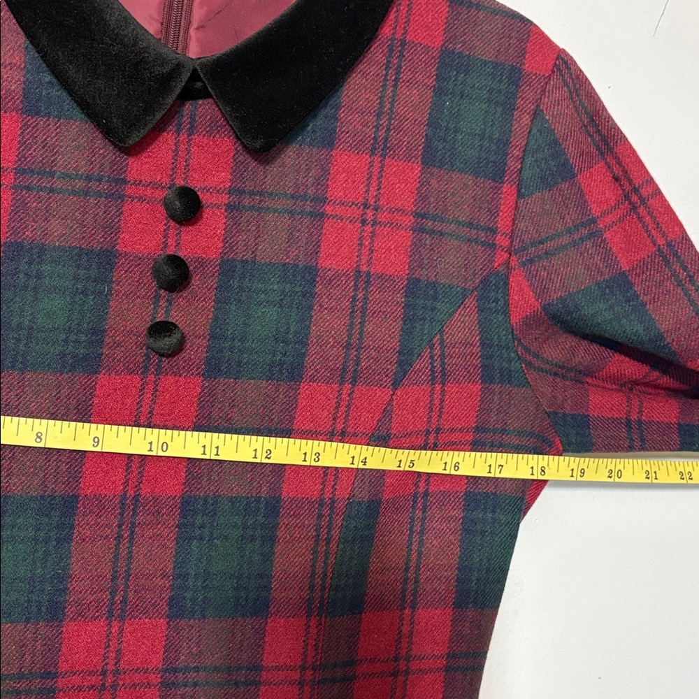 Vintage Elena Tartan Plaid Velvet Collar Dress Wool Feel Med? - Picture 5 of 8